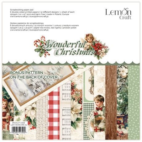 Suur paberiplokk Wonderful Christmas 30,5x30,5cm, 6 kahepoolset lehte+boonusleht, 250gsm