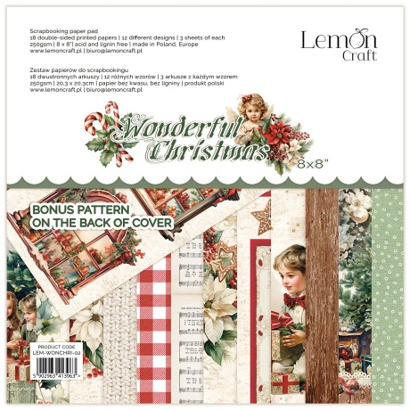 Paberiplokk Wonderful Christmas 20,3x20,3cm, 18 kahepoolset lehte+boonusleht, 250gsm