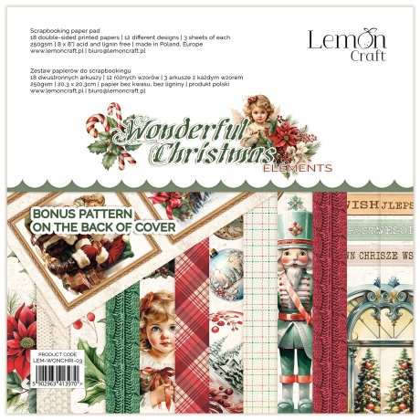 Väljalõigete plokk Wonderful Christmas 20,3x20,3cm, 18 kahepoolset lehte+boonusleht, 250gsm