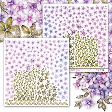 Väljalõigete paber Violet Whisper Flowers/Leaves 30,5x30,5cm, 240g/m2