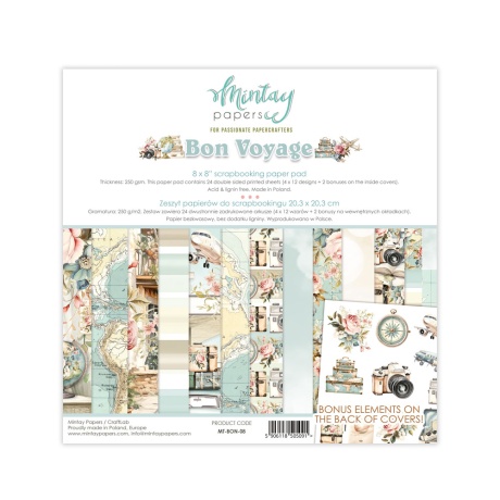 Keskmine paberiplokk - Bon Voyage 08 -  20,3x20,3cm, 24 lehte, 250gsm, Mintay