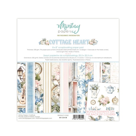 Keskmine paberiplokk - Cottage Heart 08 -  20,3x20,3cm, 24 lehte, 250gsm, Mintay