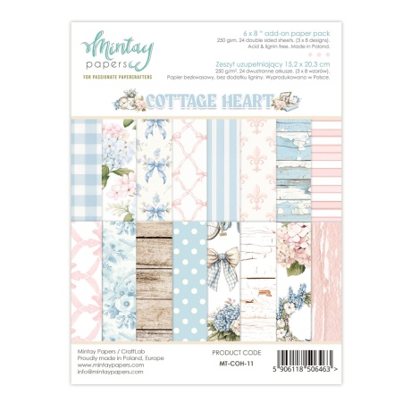 Add -on paberiplokk Cottage Heart 15,24x20,3 cm, 24 kahepoolset lehte, 250gsm, Mintay