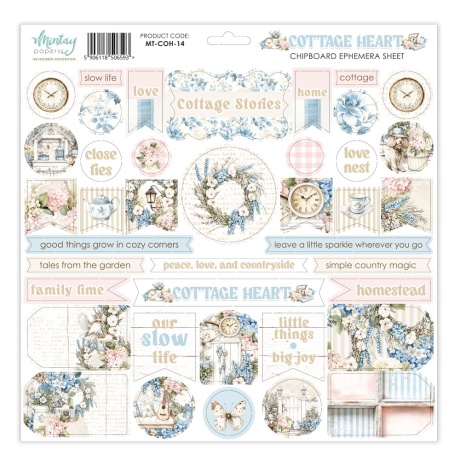 Chipboard valjaloigete leht - Cottage Heart - 30,5x30,5cm, 1,55mm, Mintay