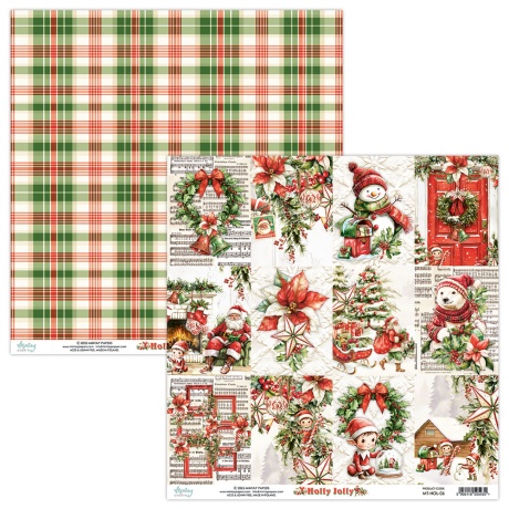 Kahepoolne disainipaber - Holly Jolly 06 - 30,5x30,5cm, 250gsm, Mintay