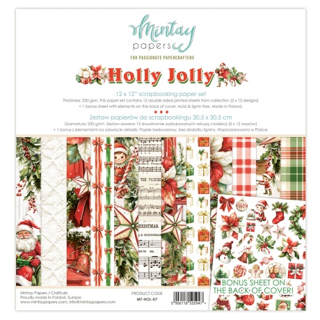 Suur disainipaberite plokk - Holly Jolly 07 - 12 lehte, 30,5x30,5cm, 250gsm, Mintay