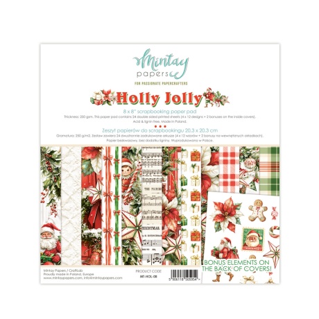 Keskmine paberiplokk - Holly Jolly 08 -  20,3x20,3cm, 24 lehte, 250gsm, Mintay