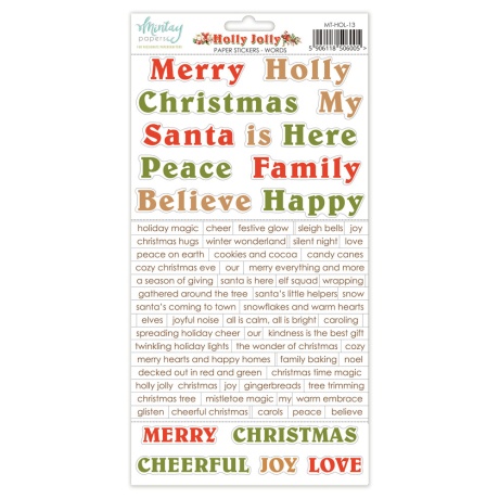 Paberkleepsud - Holly Jolly - Words 15,2 x30,5cm lehel, 250gsm, Mintay