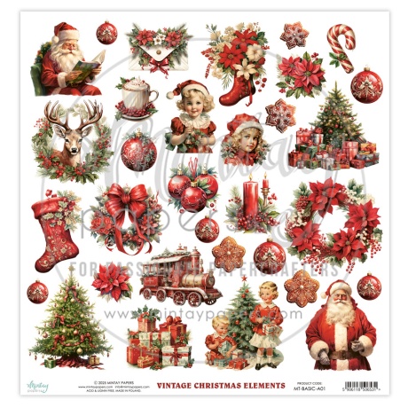 Mintay Basic -  väljalõigete leht - Elements - Vintage Christmas, 30,5x30,5cm, 250gsm, Mintay