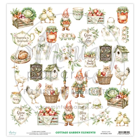 Mintay Basic -  väljalõigete leht - Elements - Cottage Garden, 30,5x30,5cm, 250gsm, Mintay