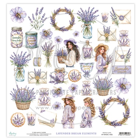 Mintay Basic -  väljalõigete leht - Elements - Lavender Dream, 30,5x30,5cm, 250gsm, Mintay