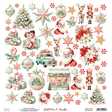Väljalõigete leht- Merry & Joy 07 boonusleht - 30,5x30,5cm, 250gsm, Mintay