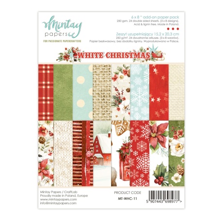 White Christmas add -on paberiplokk 15,24x20,3 cm, 24 kahepoolset lehte, 250gsm