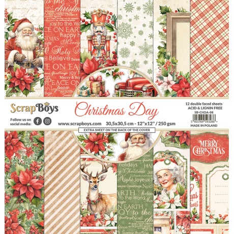 Suur paberplokk Christmas Day 30,5x30,5cm, 12 kahepoolset lehte+ boonusleht, 250gsm