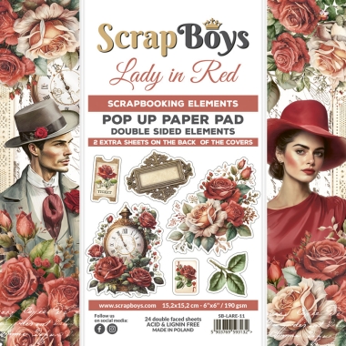 Pop-up paberiplokk Lady in Red 15,2x15,2cm, 24 kahepoolset lehte+ 2 boonusleht, 190gsm
