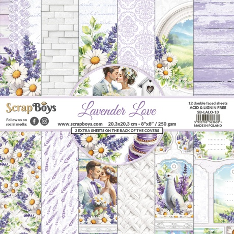 Paberiplokk Lavender Love 20,3x20,3cm, 12 kahepoolset lehte+boonusleht, 250gsm