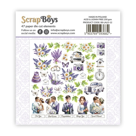 Kahepoolsed välja lõigatud elemendid Lavender Love 47 tk , 250gsm