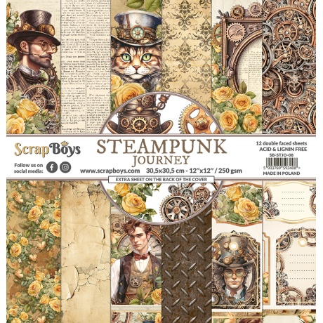 Suur paberplokk Steampunk Journey 30,5x30,5cm, 12 kahepoolset lehte+ boonusleht, 250gsm