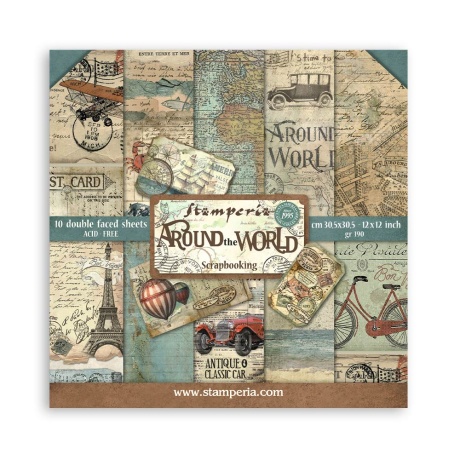 Suur disainipaberiplokk Around the World 30.5x30.5 cm,190gr Stamperia